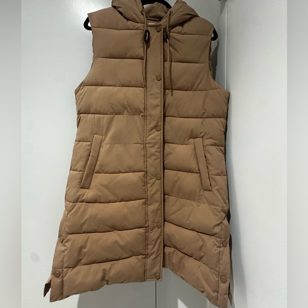 Women's Hooded Tan Puffer Vest